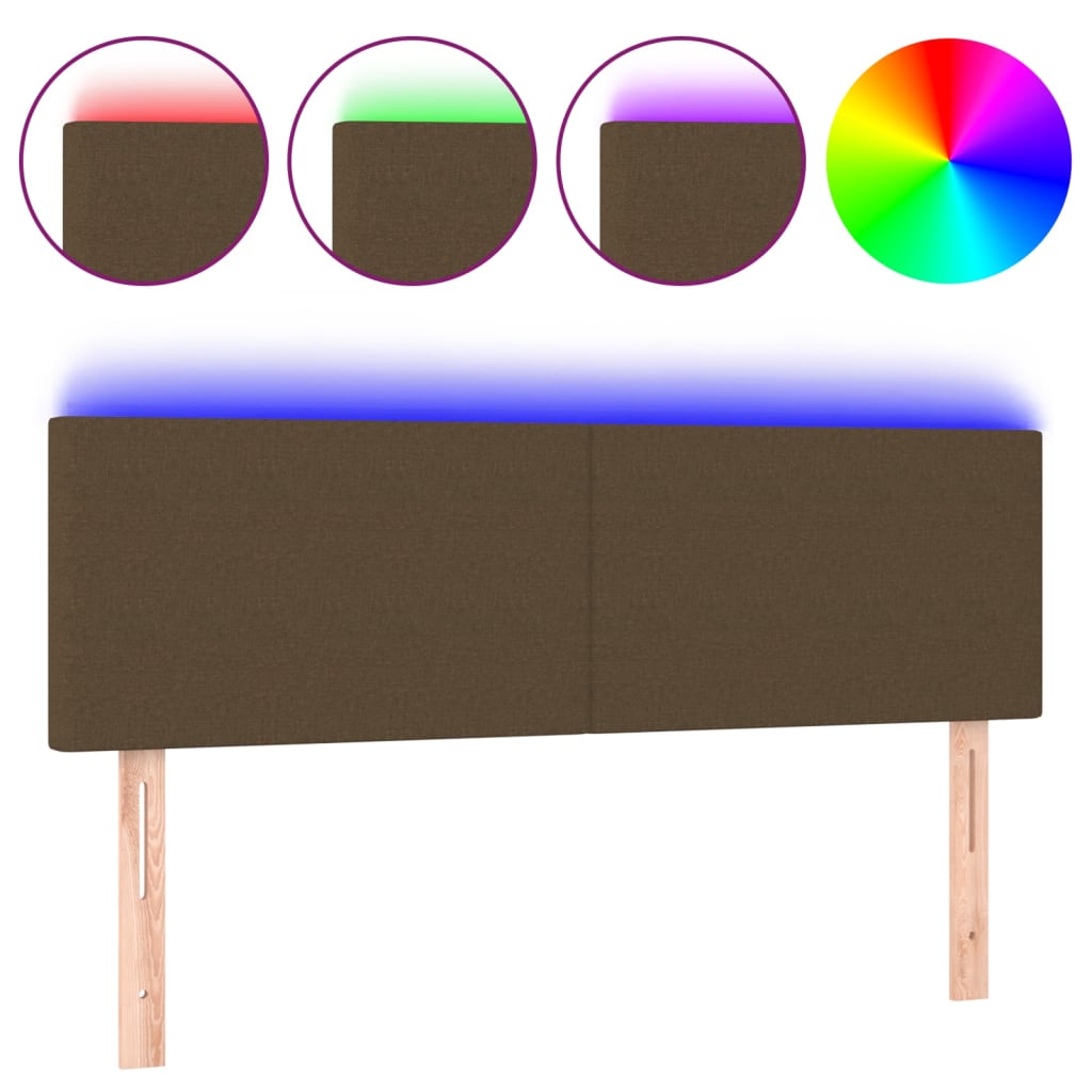 vidaXL Zagłówek do łóżka z LED, ciemnobrązowy, 144x5x78/88 cm, tkanina