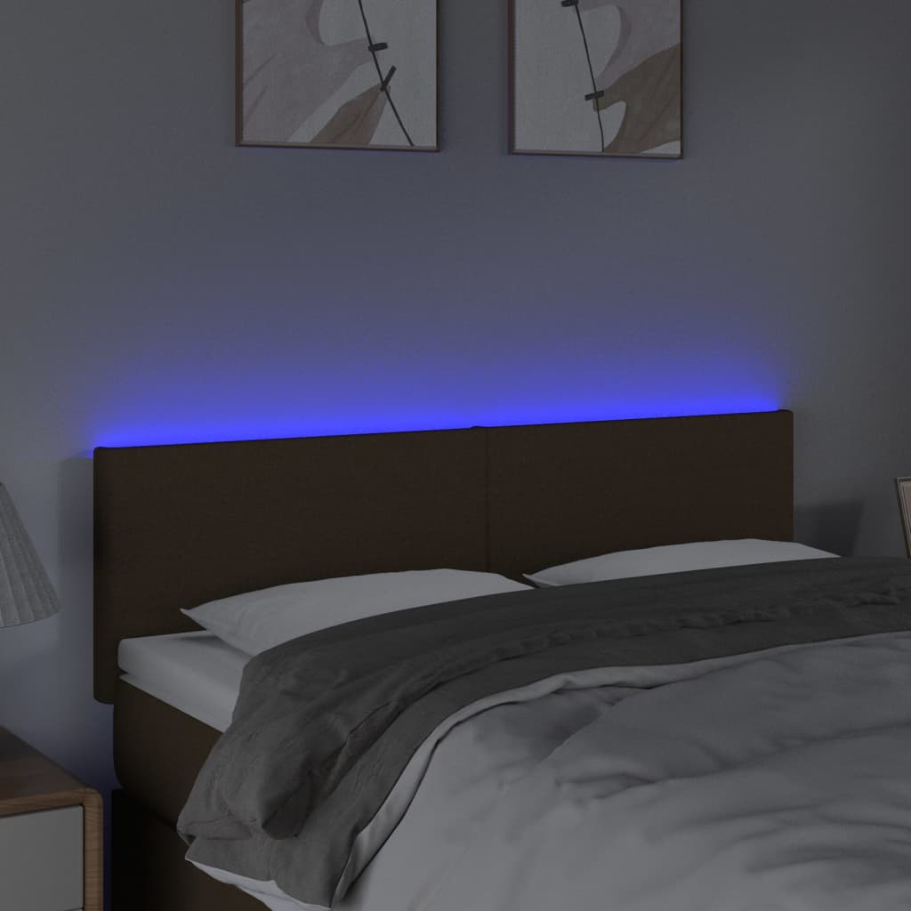 vidaXL Zagłówek do łóżka z LED, ciemnobrązowy, 144x5x78/88 cm, tkanina