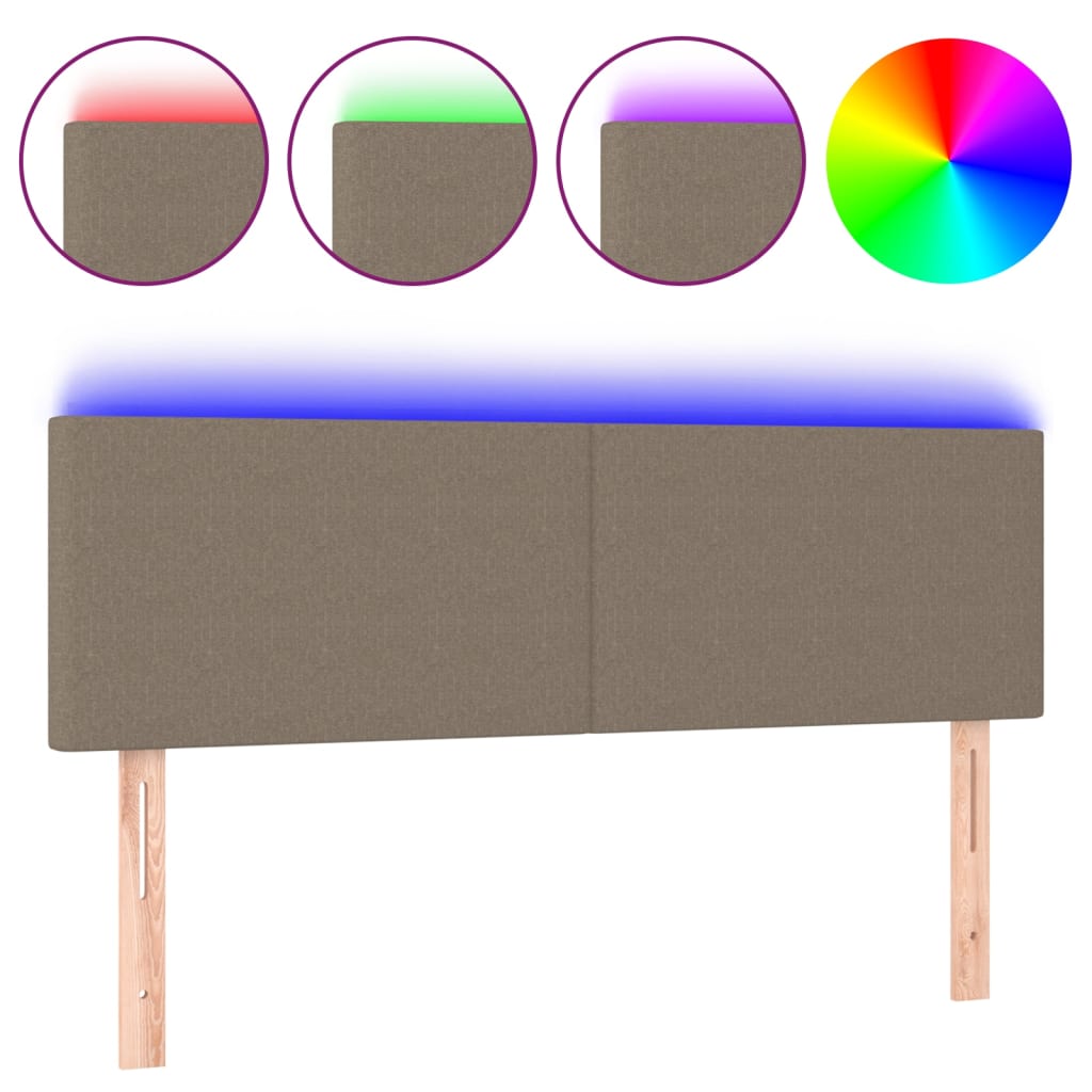 vidaXL Zagłówek do łóżka z LED, taupe, 144x5x78/88 cm, tkanina
