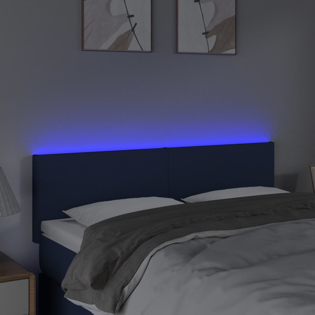 vidaXL Zagłówek do łóżka z LED, niebieski, 144x5x78/88 cm, tkanina