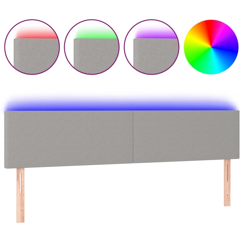 vidaXL Zagłówek do łóżka z LED, jasnoszary, 160x5x78/88 cm, tkanina