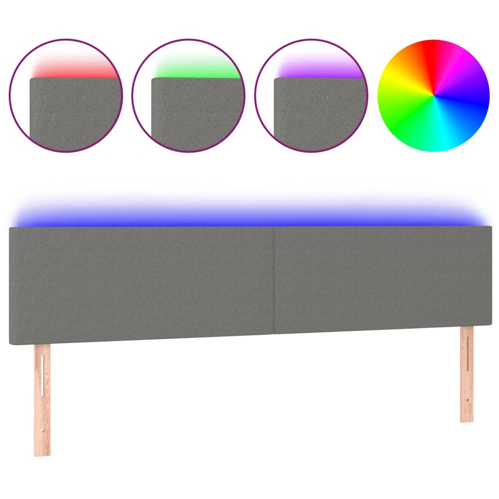 vidaXL Zagłówek do łóżka z LED, ciemnoszary, 160x5x78/88 cm, tkanina