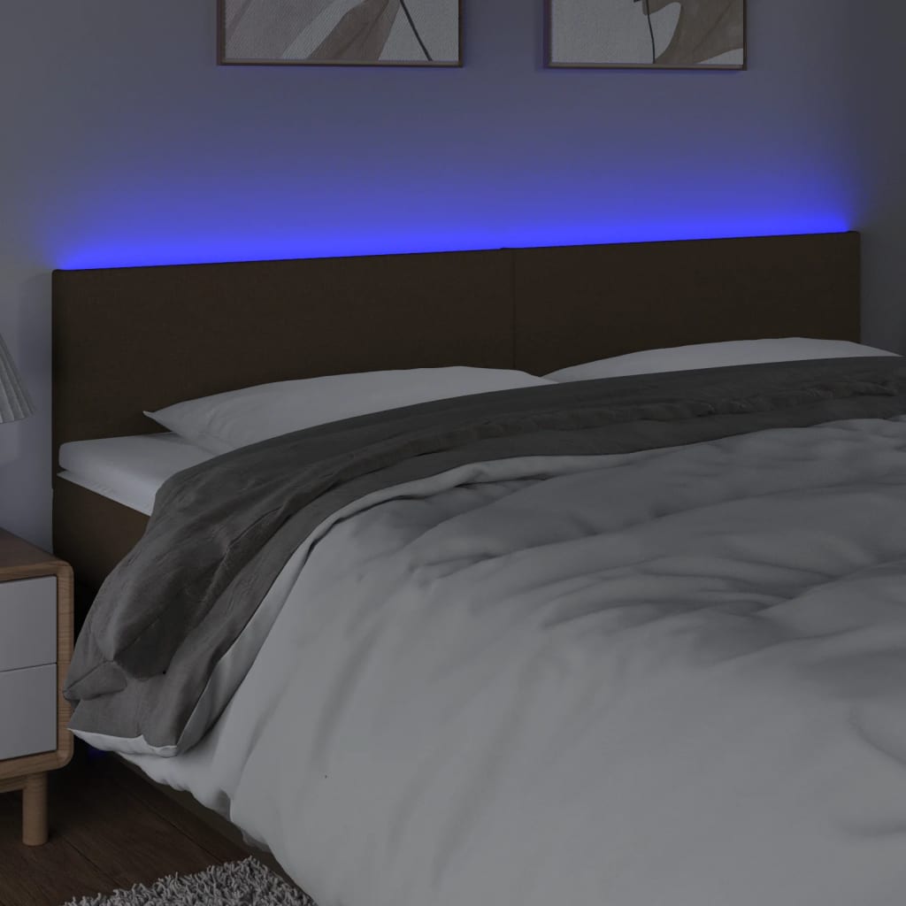 vidaXL Zagłówek do łóżka z LED, ciemnobrązowy, 160x5x78/88 cm, tkanina