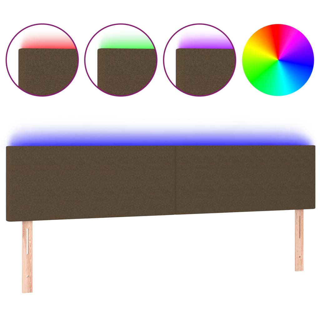 vidaXL Zagłówek do łóżka z LED, ciemnobrązowy, 180x5x78/88 cm, tkanina