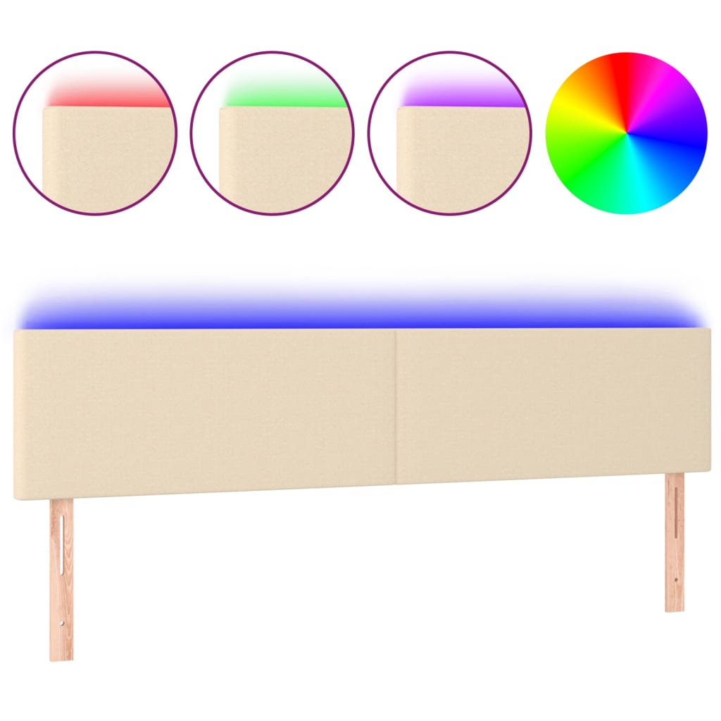 vidaXL Zagłówek do łóżka z LED, kremowy, 180x5x78/88 cm, tkanina
