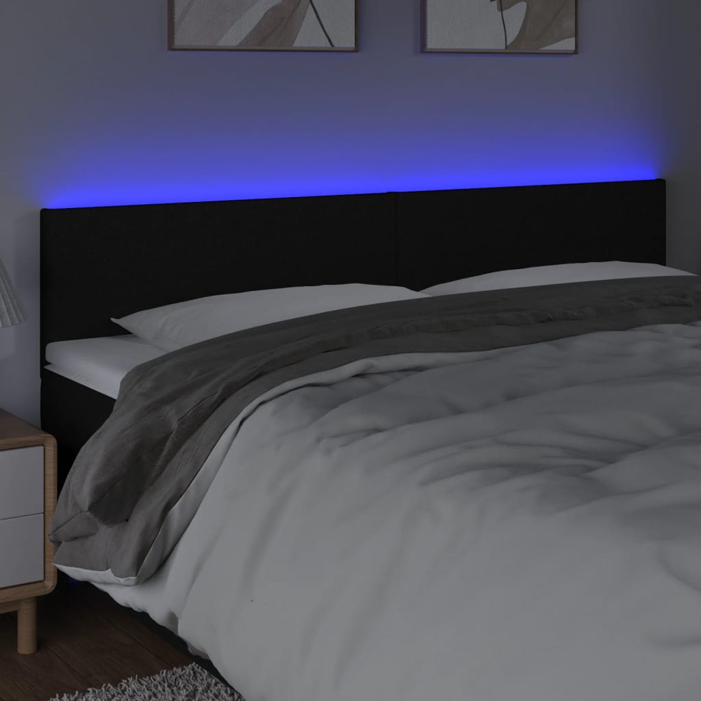 vidaXL Zagłówek do łóżka z LED, czarny, 200x5x78/88 cm, tkanina