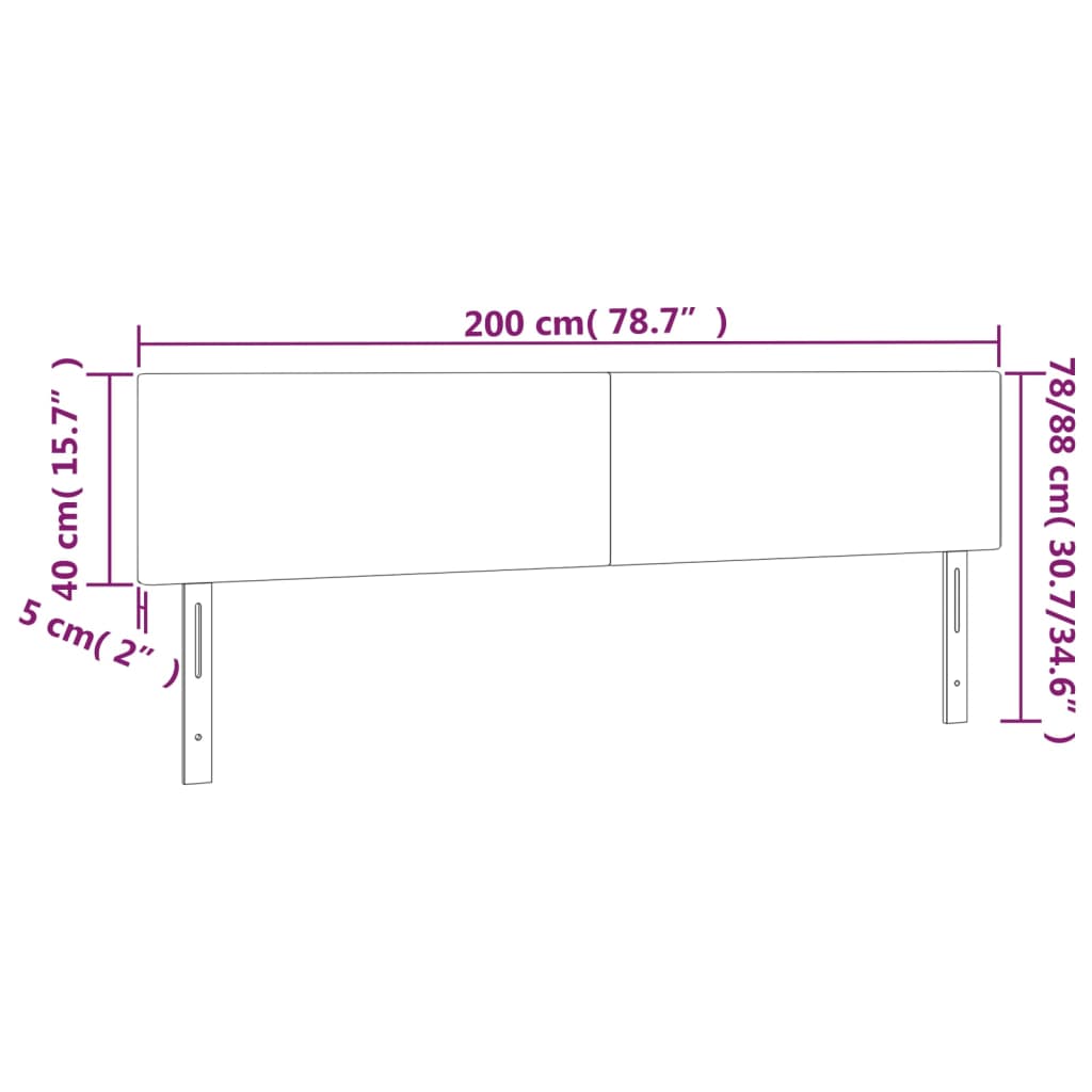 vidaXL Zagłówek do łóżka z LED, czarny, 200x5x78/88 cm, tkanina