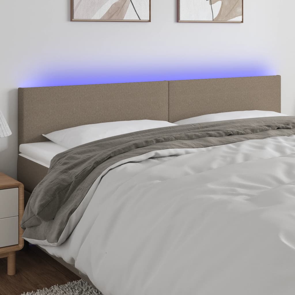 vidaXL Zagłówek do łóżka z LED, taupe, 200x5x78/88 cm, tkanina