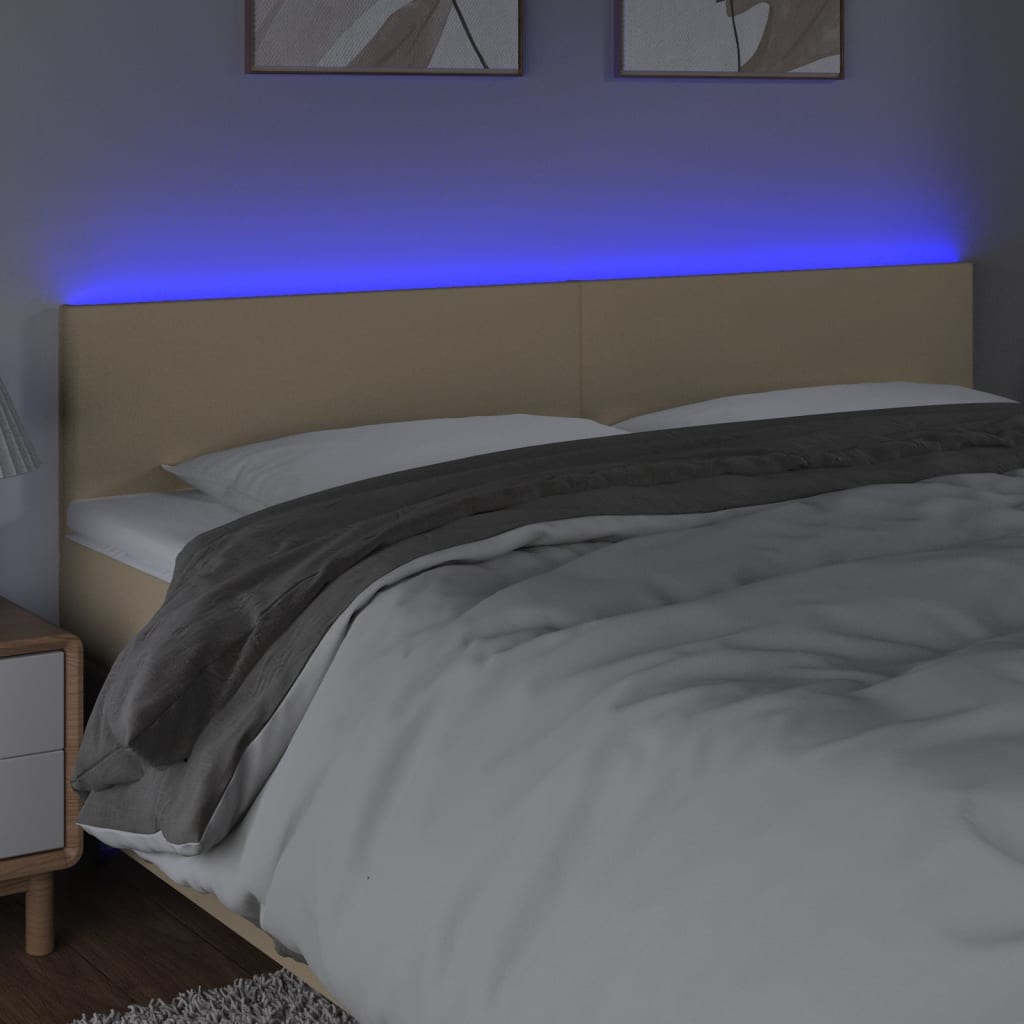 vidaXL Zagłówek do łóżka z LED, kremowy, 200x5x78/88 cm, tkanina