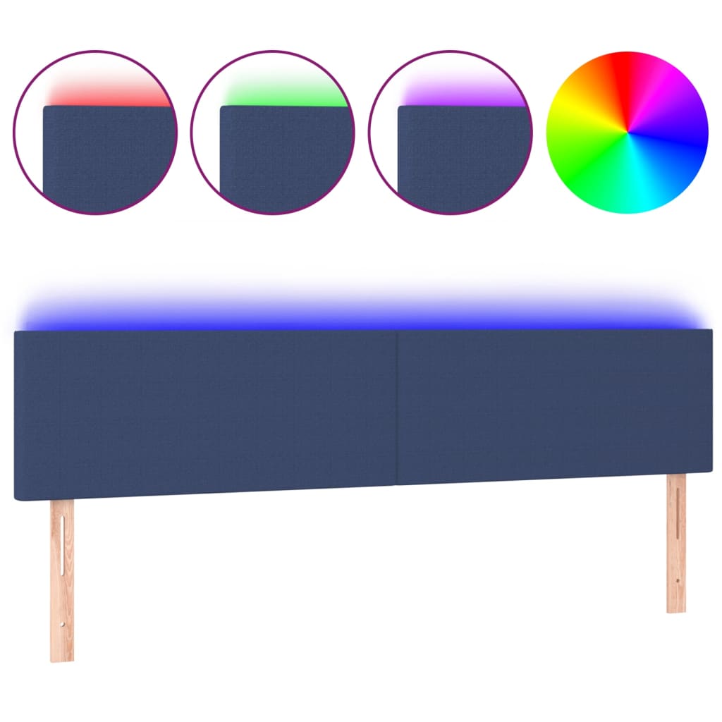 vidaXL Zagłówek do łóżka z LED, niebieski, 200x5x78/88 cm, tkanina