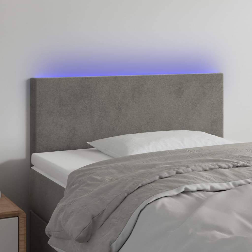 vidaXL Zagłówek do łóżka z LED, jasnoszary, 80x5x78/88 cm, aksamit