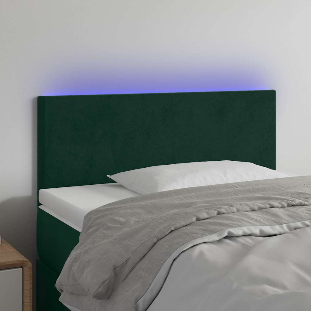 vidaXL Zagłówek do łóżka z LED, ciemnozielony, 80x5x78/88 cm, aksamit