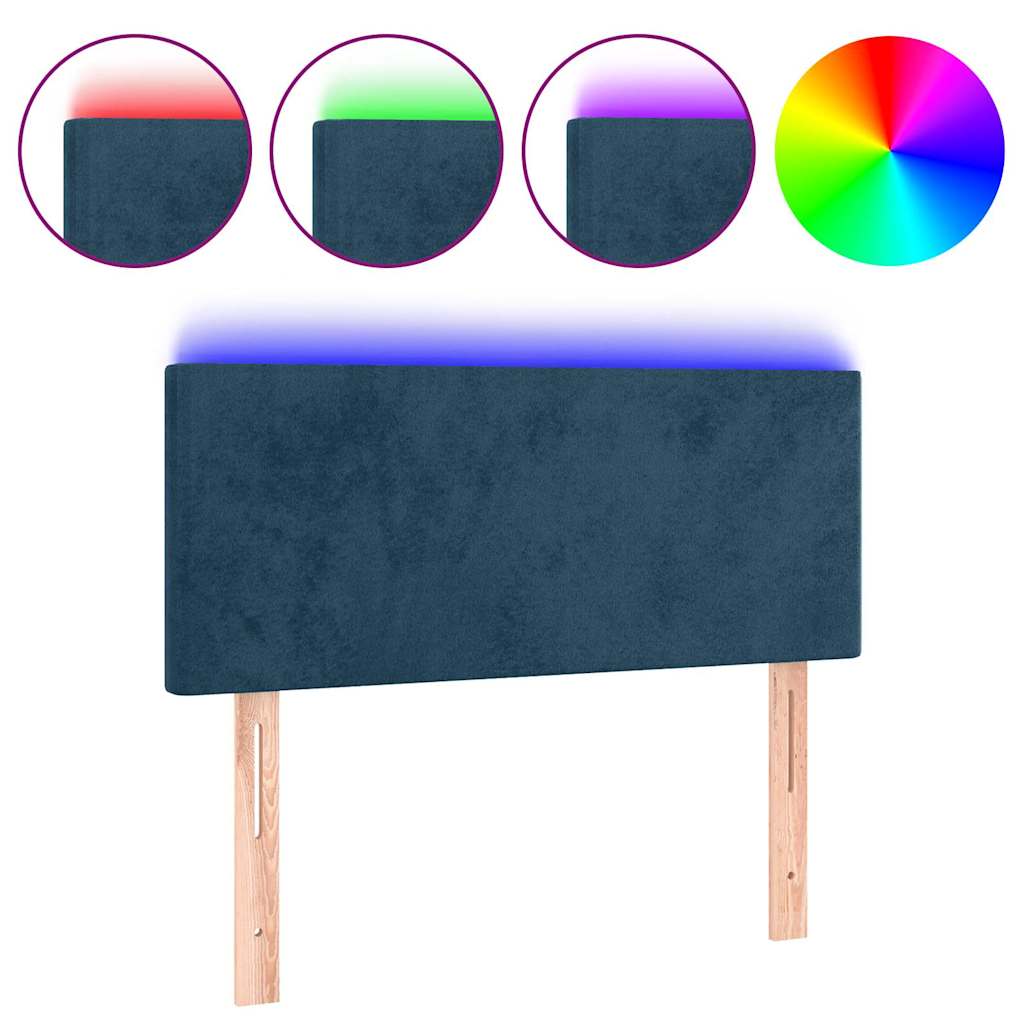 vidaXL Zagłówek do łóżka z LED, ciemnoniebieski 80x5x78/88 cm, aksamit