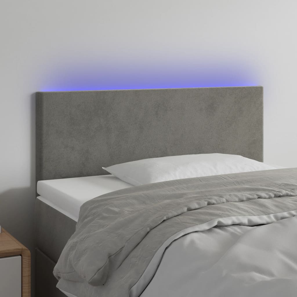 vidaXL Zagłówek do łóżka z LED, jasnoszary, 90x5x78/88 cm, aksamit
