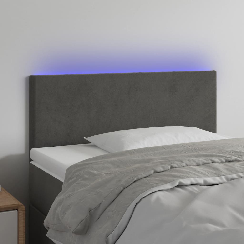 vidaXL Zagłówek do łóżka z LED, ciemnoszary, 90x5x78/88 cm, aksamit