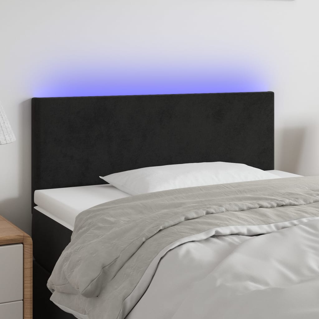 vidaXL Zagłówek do łóżka z LED, czarny, 90x5x78/88 cm, aksamit