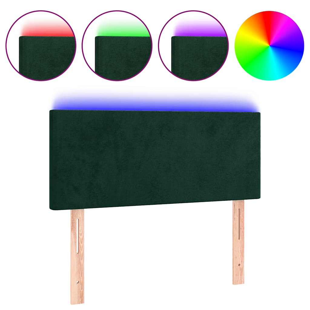 vidaXL Zagłówek do łóżka z LED, ciemnozielony, 90x5x78/88 cm, aksamit