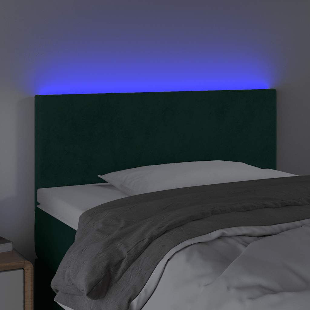 vidaXL Zagłówek do łóżka z LED, ciemnozielony, 90x5x78/88 cm, aksamit