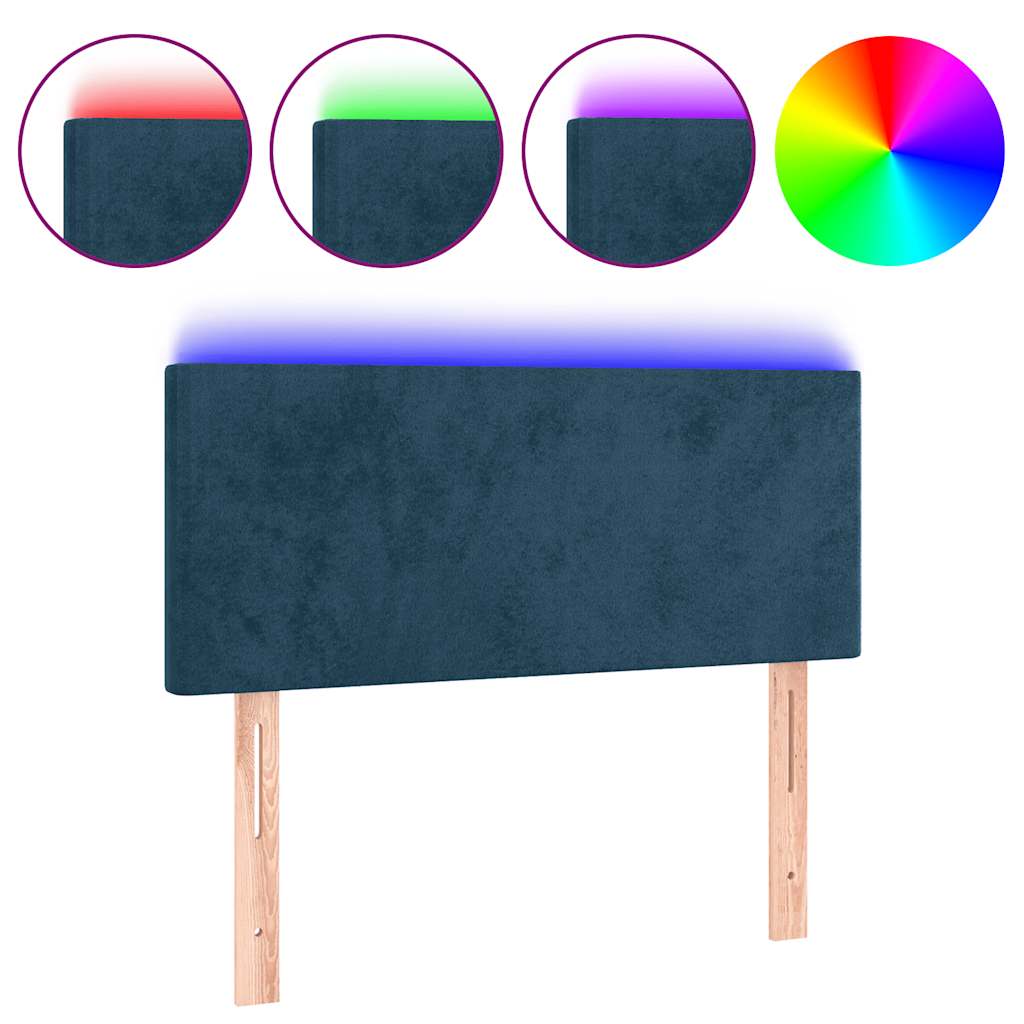 vidaXL Zagłówek do łóżka z LED, ciemnoniebieski, 90x5x78/88cm, aksamit