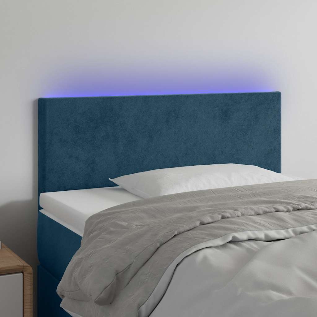 vidaXL Zagłówek do łóżka z LED, ciemnoniebieski, 90x5x78/88cm, aksamit