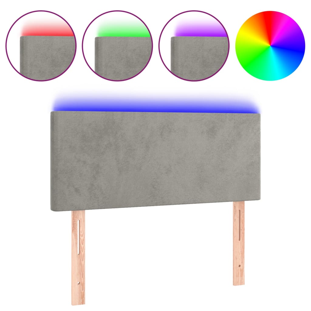 vidaXL Zagłówek do łóżka z LED, jasnoszary, 100x5x78/88 cm, aksamit