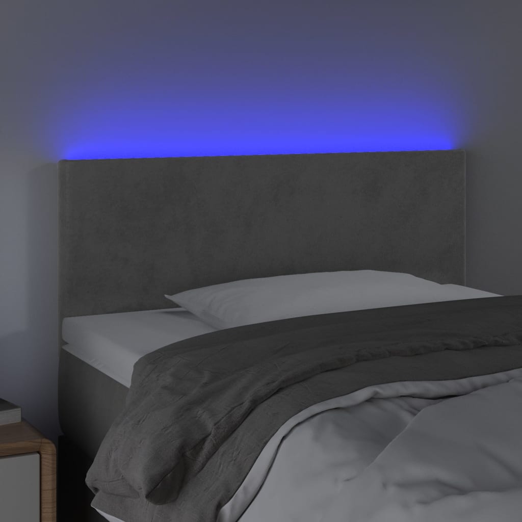 vidaXL Zagłówek do łóżka z LED, jasnoszary, 100x5x78/88 cm, aksamit