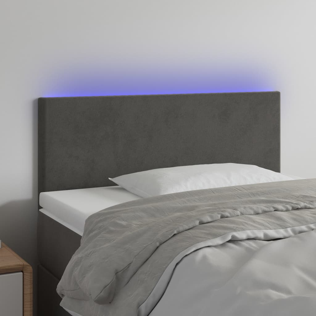 vidaXL Zagłówek do łóżka z LED, ciemnoszary, 100x5x78/88 cm, aksamit
