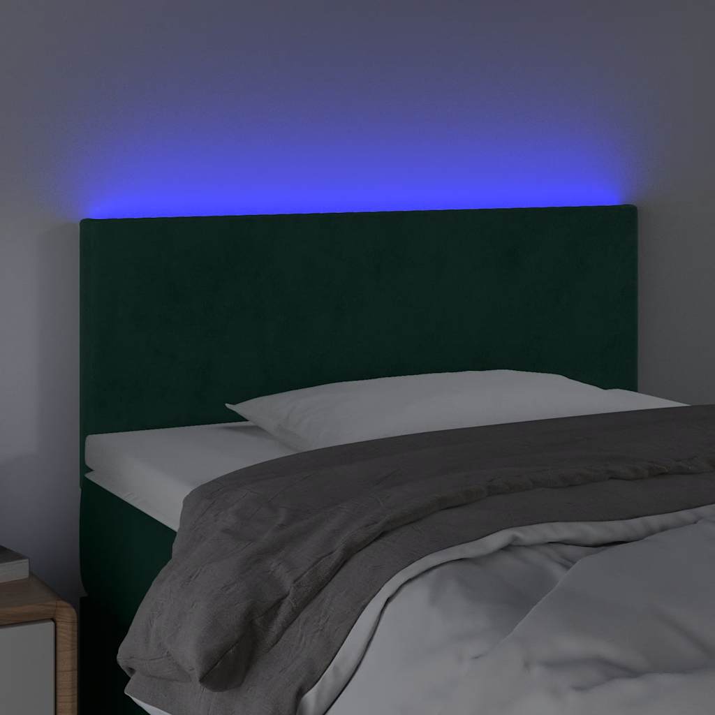vidaXL Zagłówek do łóżka z LED, ciemnozielony, 100x5x78/88 cm, aksamit