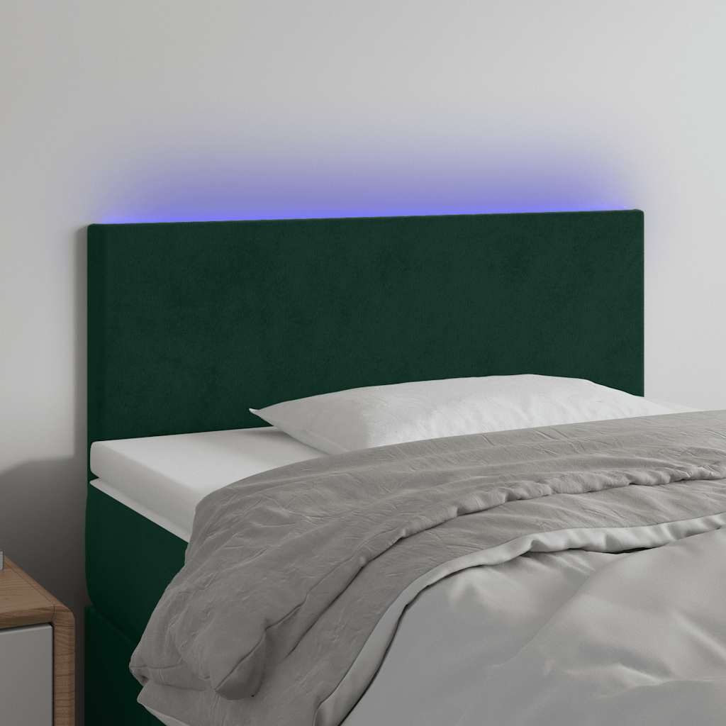 vidaXL Zagłówek do łóżka z LED, ciemnozielony, 100x5x78/88 cm, aksamit