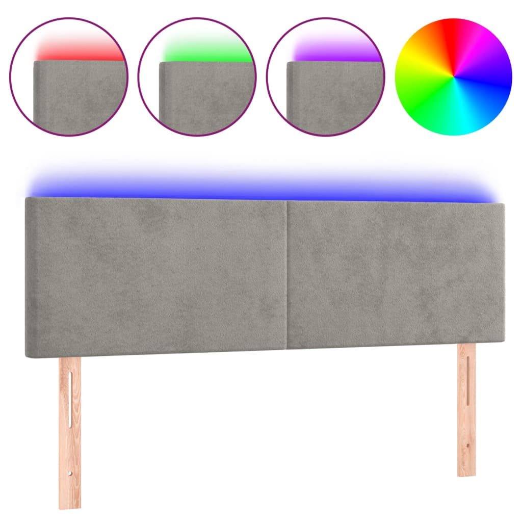 vidaXL Zagłówek do łóżka z LED, jasnoszary, 144x5x78/88 cm, aksamit