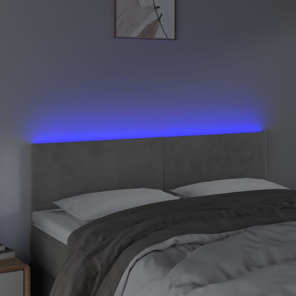vidaXL Zagłówek do łóżka z LED, jasnoszary, 144x5x78/88 cm, aksamit