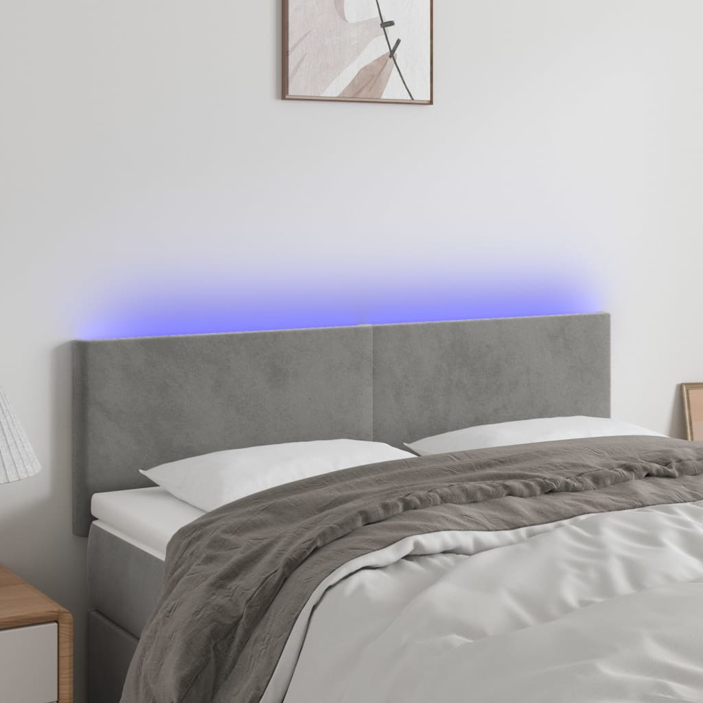 vidaXL Zagłówek do łóżka z LED, jasnoszary, 144x5x78/88 cm, aksamit
