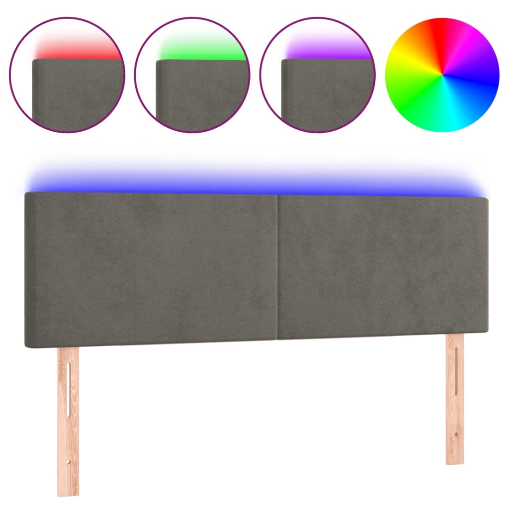 vidaXL Zagłówek do łóżka z LED, ciemnoszary, 144x5x78/88 cm, aksamit