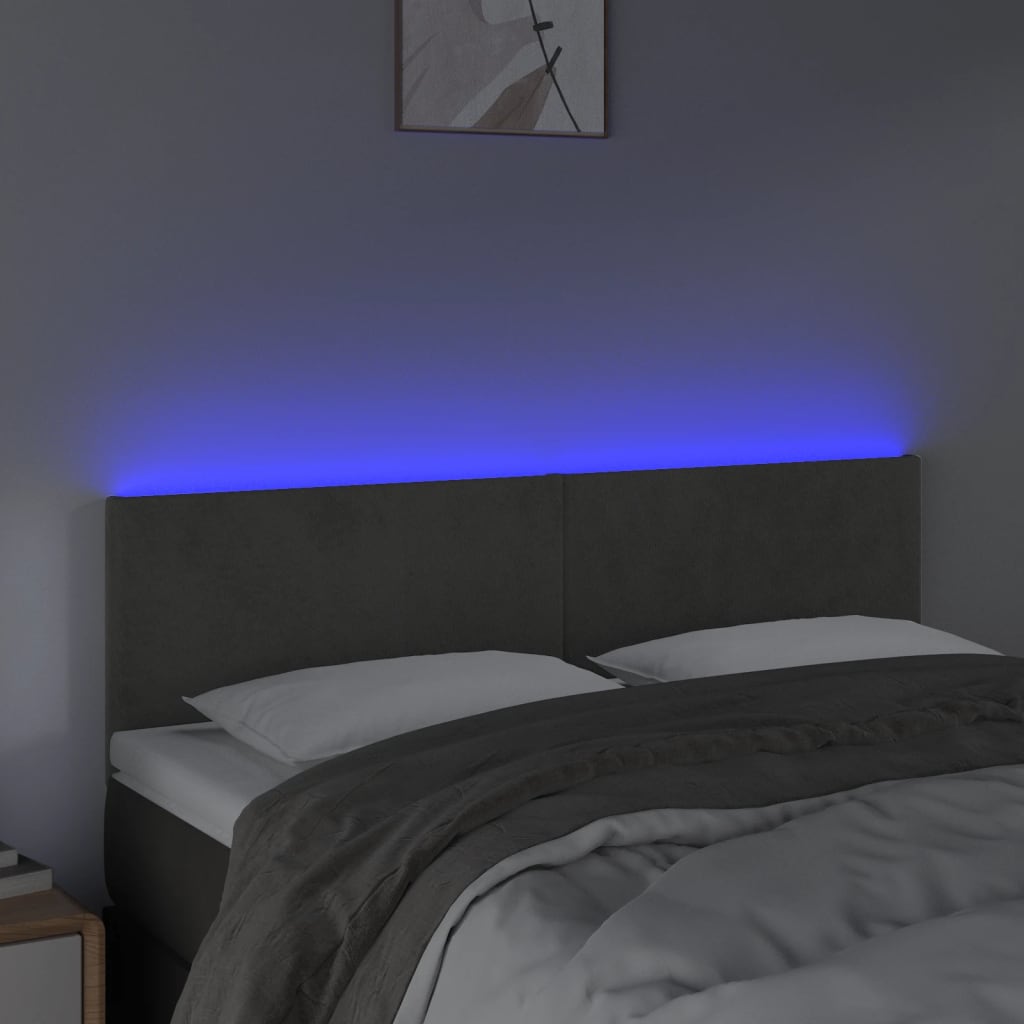 vidaXL Zagłówek do łóżka z LED, ciemnoszary, 144x5x78/88 cm, aksamit