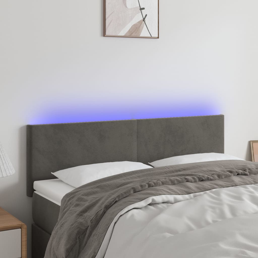 vidaXL Zagłówek do łóżka z LED, ciemnoszary, 144x5x78/88 cm, aksamit