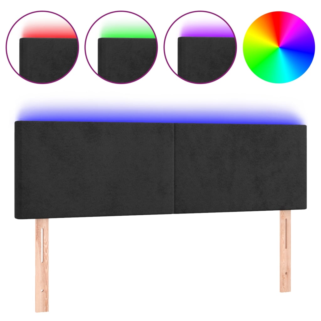 vidaXL Zagłówek do łóżka z LED, czarny, 144x5x78/88 cm, aksamit
