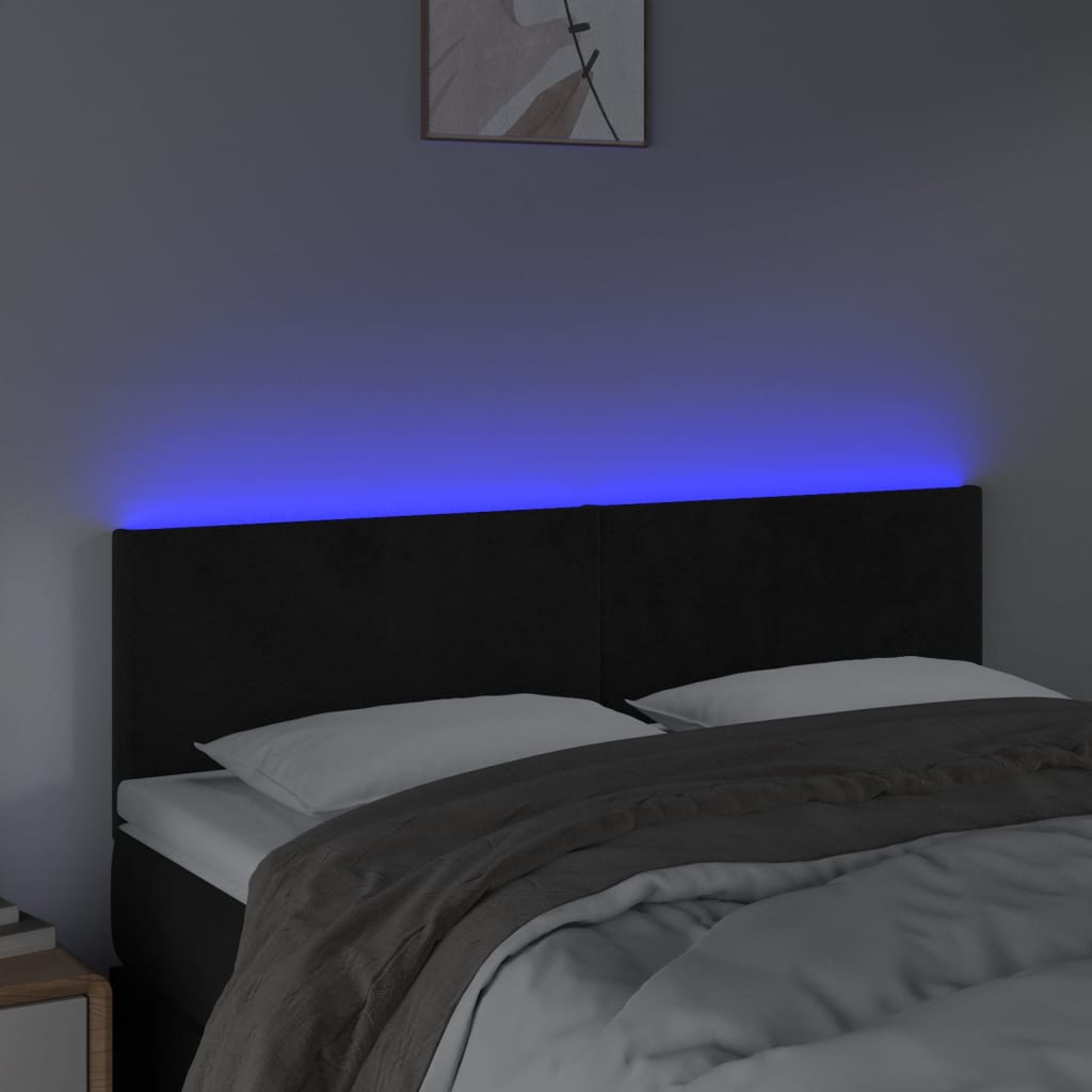 vidaXL Zagłówek do łóżka z LED, czarny, 144x5x78/88 cm, aksamit
