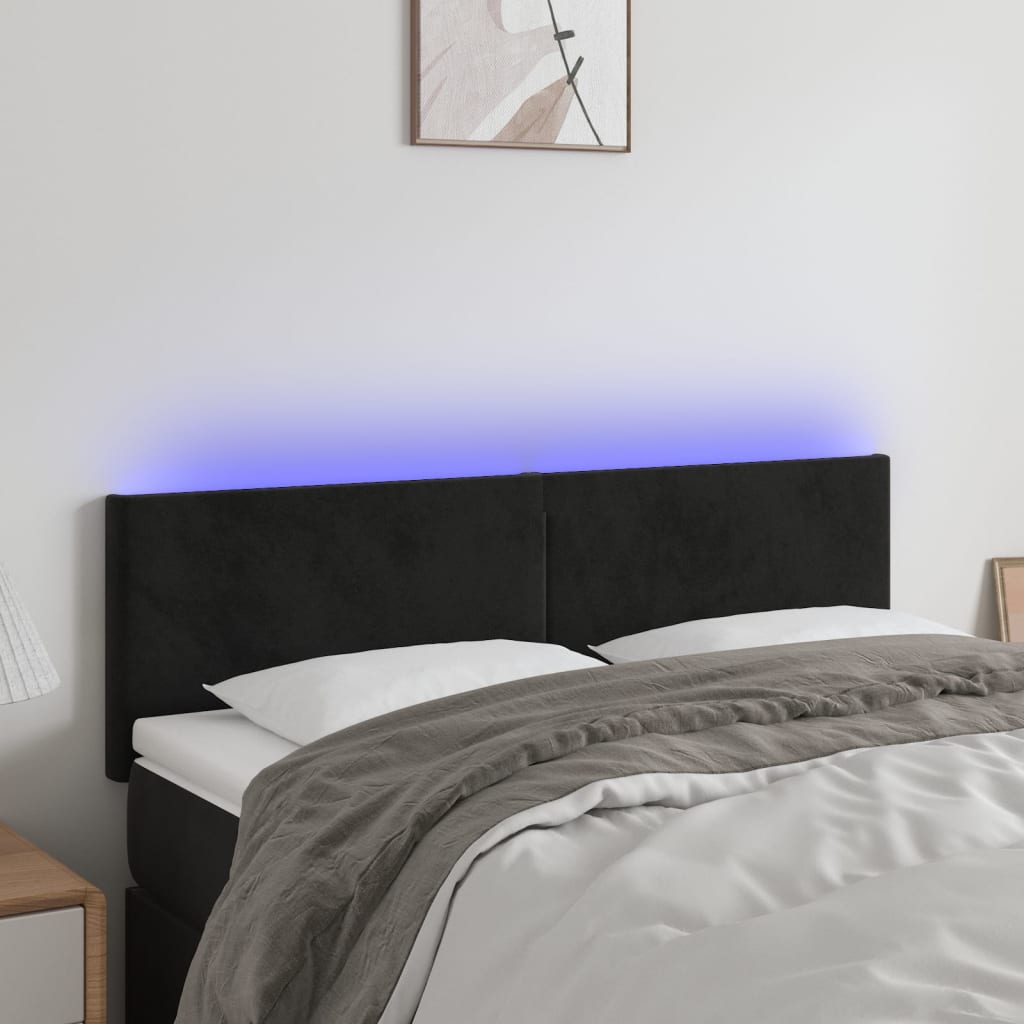 vidaXL Zagłówek do łóżka z LED, czarny, 144x5x78/88 cm, aksamit