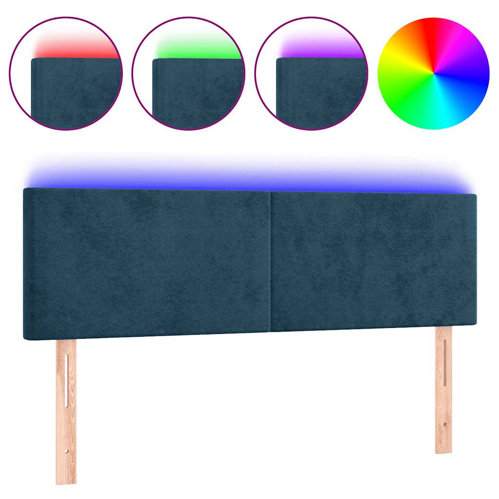 vidaXL Zagłówek do łóżka z LED, ciemnoniebieski 144x5x78/88cm, aksamit