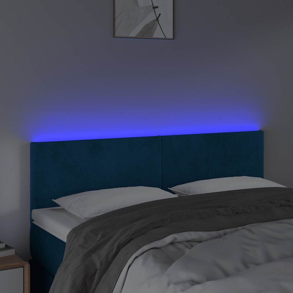 vidaXL Zagłówek do łóżka z LED, ciemnoniebieski 144x5x78/88cm, aksamit