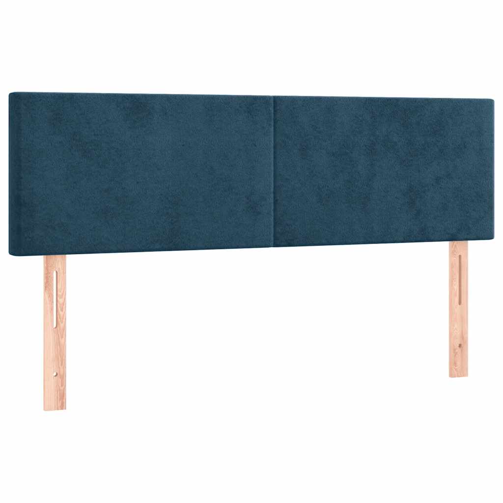 vidaXL Zagłówek do łóżka z LED, ciemnoniebieski 144x5x78/88cm, aksamit