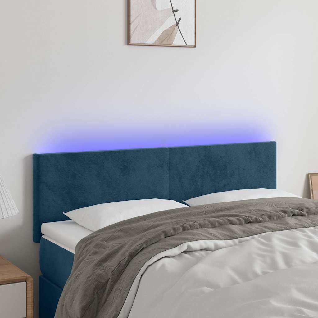 vidaXL Zagłówek do łóżka z LED, ciemnoniebieski 144x5x78/88cm, aksamit