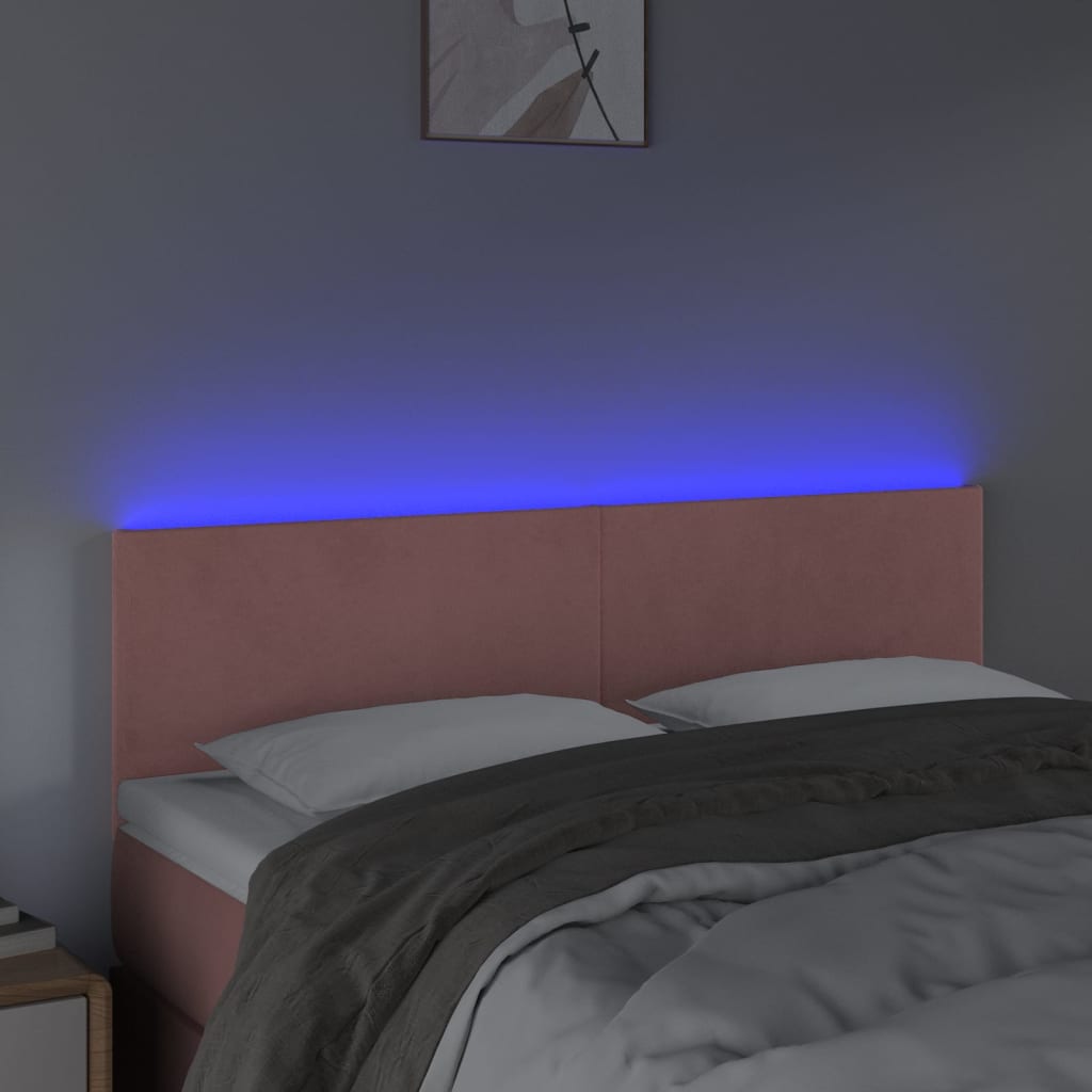 vidaXL Zagłówek do łóżka z LED, różowy, 144x5x78/88 cm, aksamit
