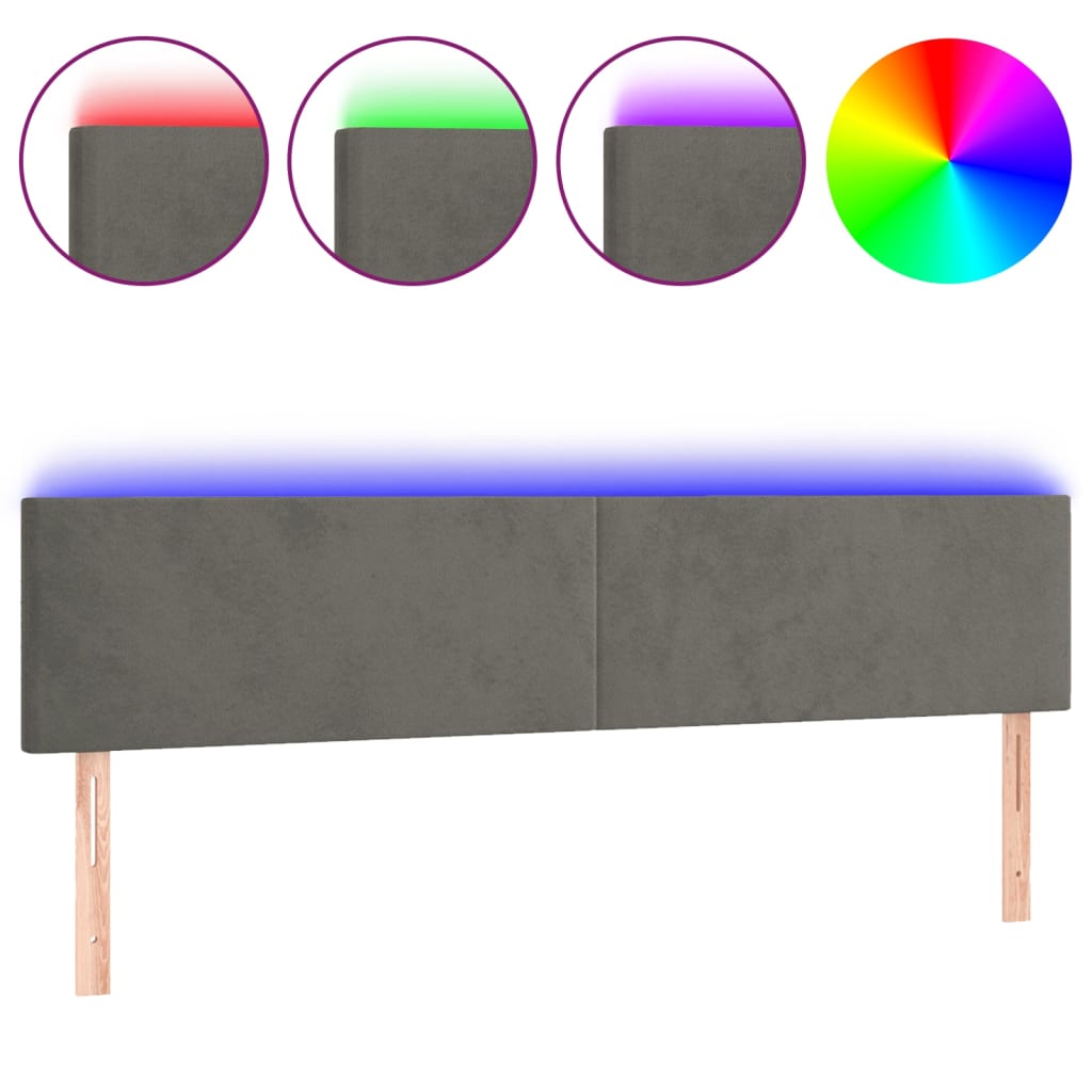 vidaXL Zagłówek do łóżka z LED, ciemnoszary, 160x5x78/88 cm, aksamit