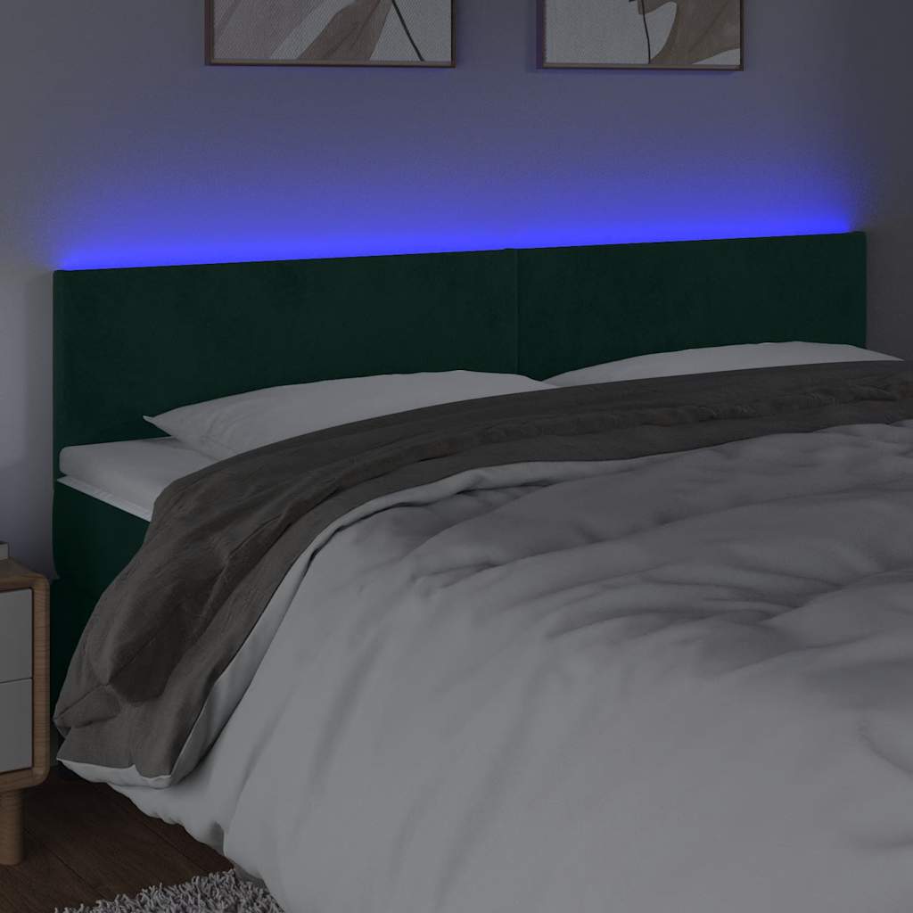 vidaXL Zagłówek do łóżka z LED, ciemnozielony, 160x5x78/88 cm, aksamit
