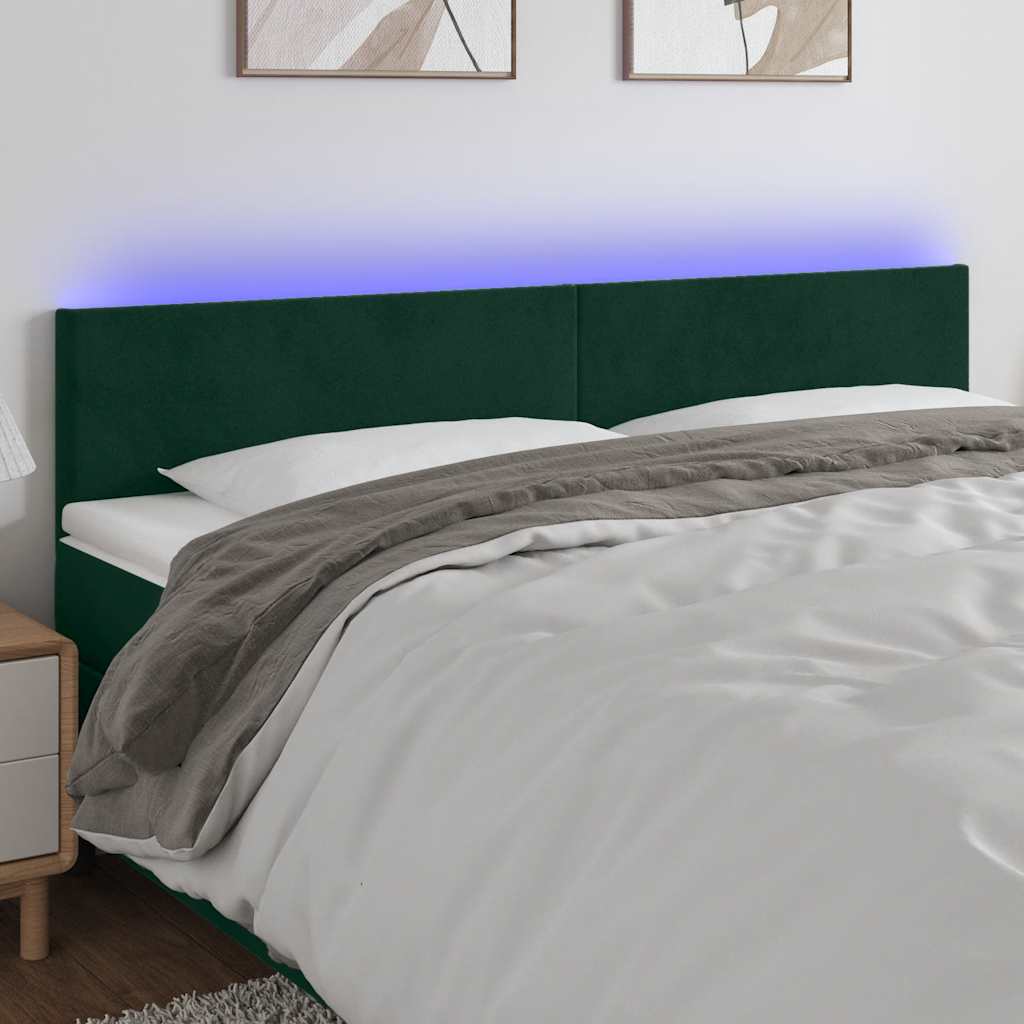 vidaXL Zagłówek do łóżka z LED, ciemnozielony, 160x5x78/88 cm, aksamit