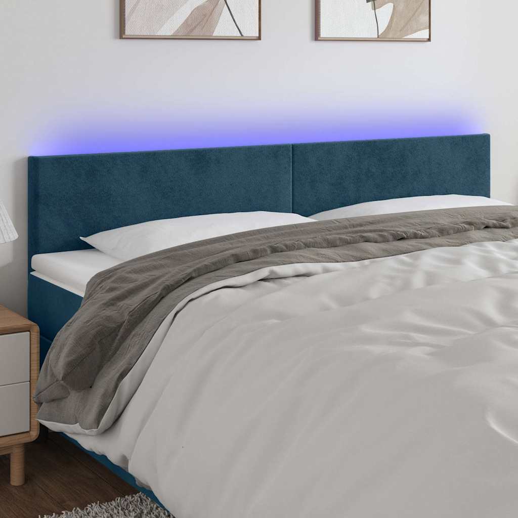 vidaXL Zagłówek do łóżka z LED, ciemnoniebieski 160x5x78/88cm, aksamit