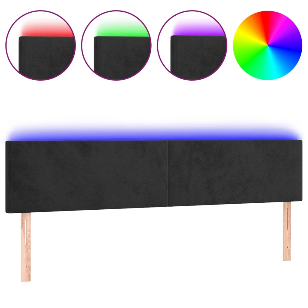 vidaXL Zagłówek do łóżka z LED, czarny, 180x5x78/88 cm, aksamit