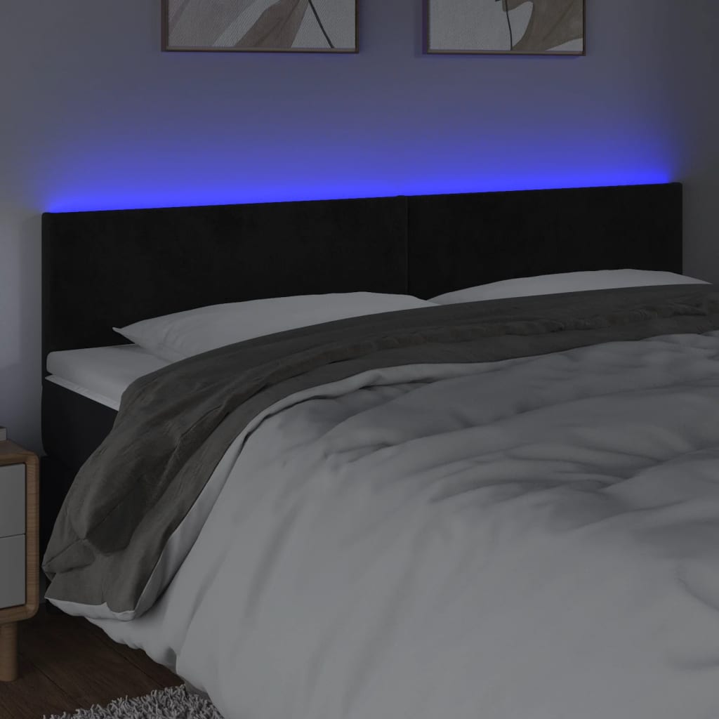 vidaXL Zagłówek do łóżka z LED, czarny, 180x5x78/88 cm, aksamit