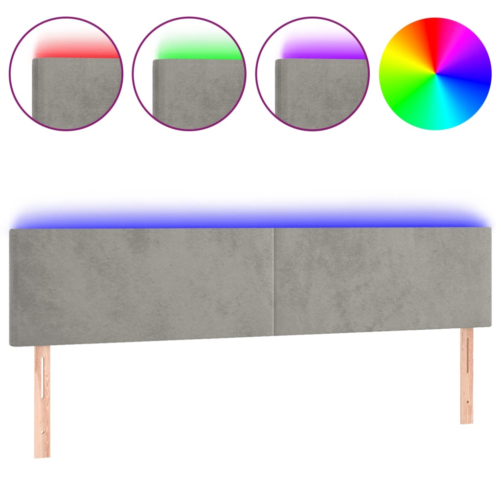 vidaXL Zagłówek do łóżka z LED, jasnoszary, 200x5x78/88 cm, aksamit